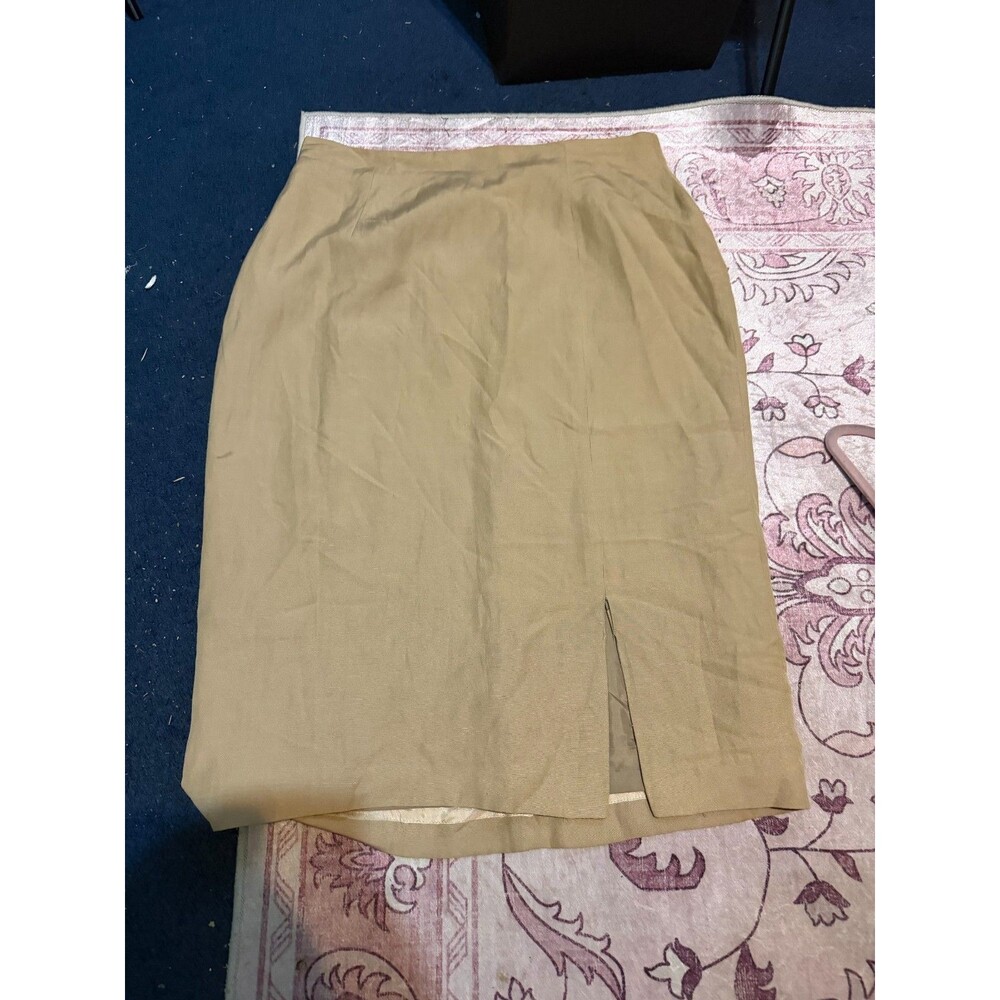 Ann Carson SIlk Linen Skirt Chic Classic Minimalist lined Beige 14